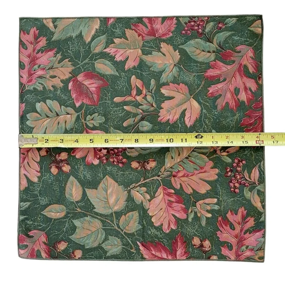 VTG Handmade Autumnal Leaf Print Artisan Oblong Tablecloth and 6 Napkins NEW